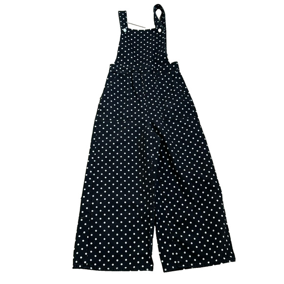 TOPSHOP MOTO Women's 4 Black White Polka Dot‎ Wide Leg Denim Overalls Pockets - Picture 2 of 10